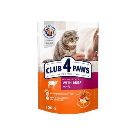 100 р. CLUB 4 PAWS PREMIUM КОНСЕРВОВАНИЙ КОРМ ДЛЯ ДОРОСЛИХ КОТІВ З ЯЛОВИЧИНОЮ В ЖЕЛЕ від компанії Медовий Рай - фото 1