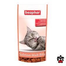 Beaphar (Беафар) Salmon Malt Bits - ласощі подушечки з лососем та мальт пастою для виведення шерсті зі шлунку котів від компанії Медовий Рай - фото 1