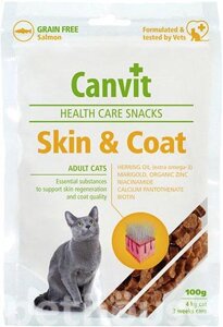 Canvit Skin and Coat напіввологі ласощі з лососем для шкіри та шерсті кішок 100 г