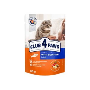 CLUB 4 PAWS повнораціонний консервований корм з тріскою в желе 0,1 кг (клуб 4 лапи)