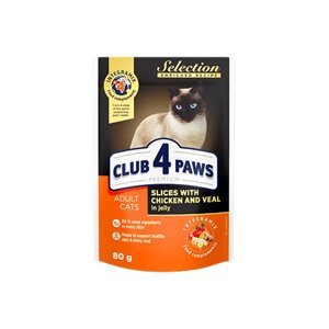 CLUB 4 PAWS преміум "шматочки з куркою і телятиною в желе"корм для дорослих кішок 0.08 кг