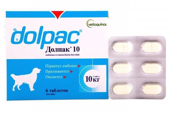 Долпак (Dolpac) 10 антигельмінтик для собак зі смаком бекону, 6 табл. від компанії Медовий Рай - фото 1