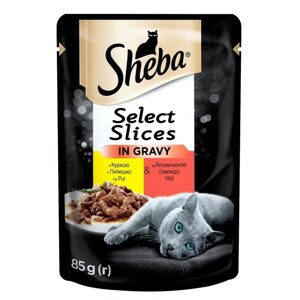 Корм Sheba Selection з куркою і яловичиною в соусі 85г (шеба)