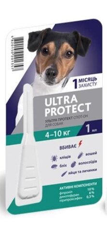 Краплі на холку Palladium Ultra Protect від паразитів для собак вагою від 4 до 10 кг, 1 піпетка від компанії Медовий Рай - фото 1