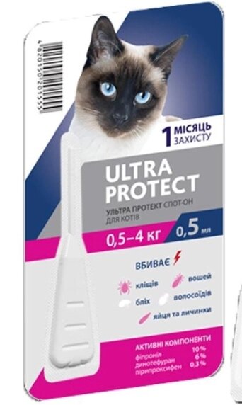 Краплі Ultra Protect Palladium від бліх та кліщів для кішок вагою 0,5-4 кг, 1 піпетка від компанії Медовий Рай - фото 1