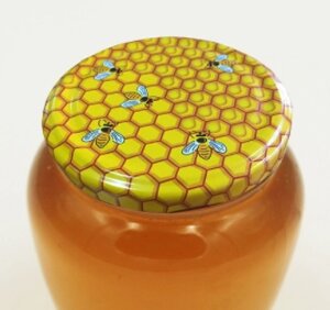 Кришка для меду на скляну банку "Бджілки на стільниках"Твіст-офф 82 мм