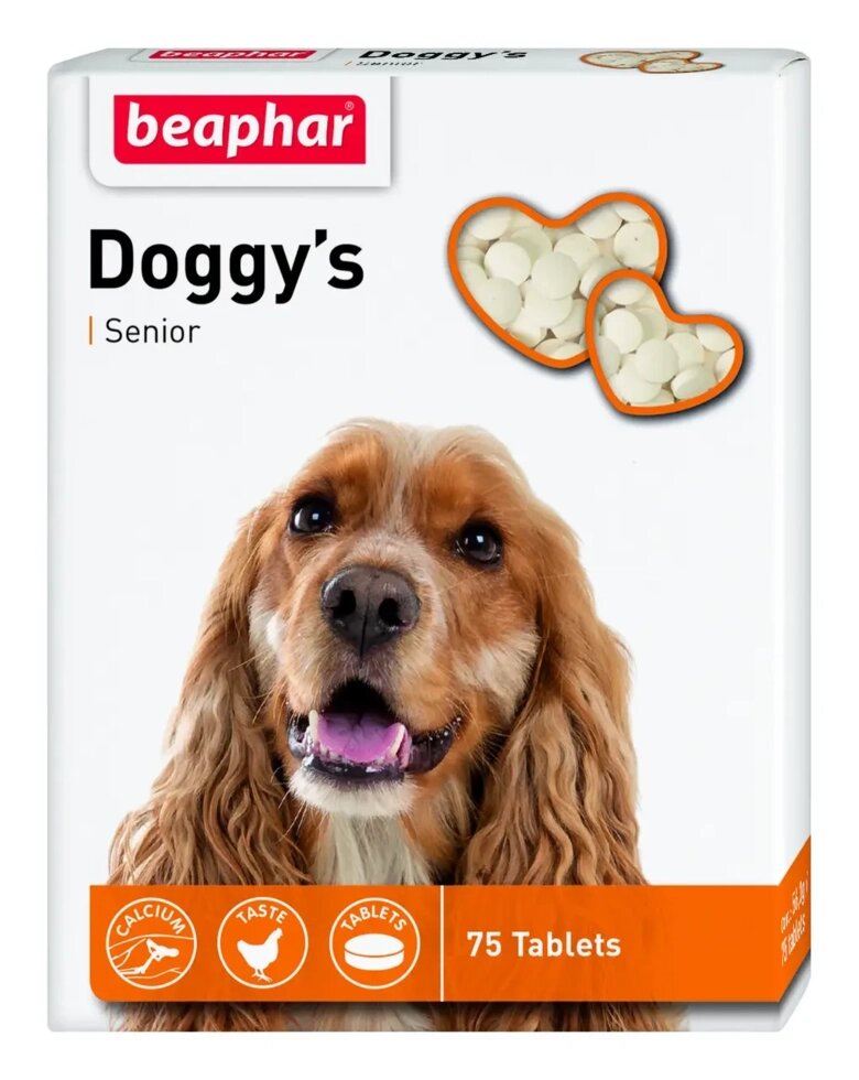 Ласощі Beaphar Doggy`s Senior Беафар Доггіс для собак старше 7 рокiв 75 табл від компанії Медовий Рай - фото 1