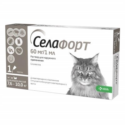 Селафорт спот-он, 60 мг/1 мл, для котів вагою 7,6 - 10 кг від компанії Медовий Рай - фото 1