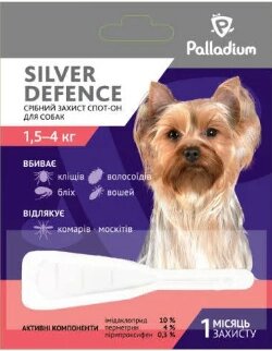 Срібний Захист для собак 1.5 - 4 кг Silver Defence краплі на холку від бліх, кліщів, 1 піпетка від компанії Медовий Рай - фото 1