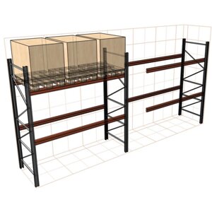 Стелаж складський металевий для піддонів приставний 4000(H) х 2700 (L) х1100 мм (пол. + 2 рівня по 3000 кг на рівень)