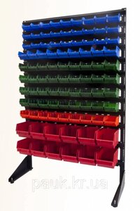Стелаж складський 1500мм 93 ящика тип 3, односторонній стелаж для метизних ящиків, кольорові ящики П/С
