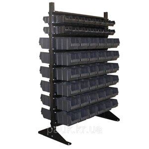 Стелаж двосторонній метизний Н1500 мм, 108 ящиків, стелаж для контейнерів пластикових, чорні ящики П / С