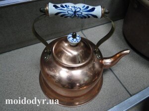 Мідний чайник з керамічною ручкою, заварний, декор