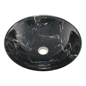 Умивальник оригінальний скляний, раковина накладна кругла 420 мм (HR 8335) (чорний мармур)