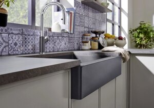 Гранітна кухонна мийка Blanco VINTERA XL 9-UF SILGRANIT з фронтальною видимою стороною (чорний)