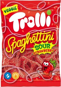 Кислі жувальні цукерки Trolli Spaghettini зі смаком полуниці 100 г