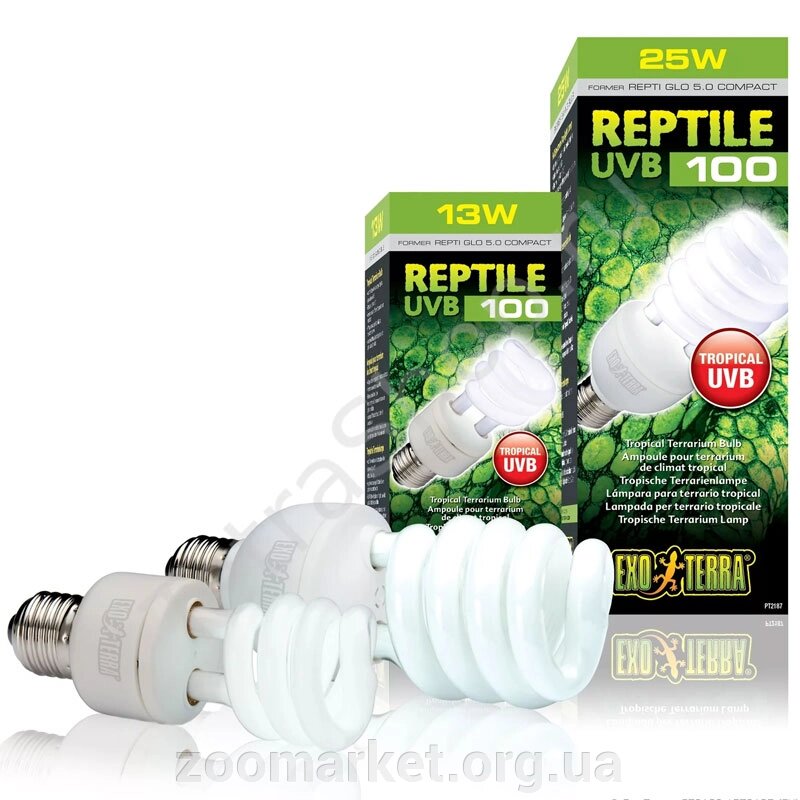 Ультрафіолетова лампа для тропічних тераріумів Reptile UVB100 (Repti Glo 5.0 Compact), 25W від компанії Універсальний магазин - фото 1