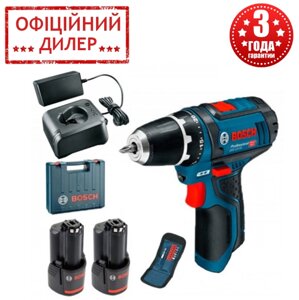 Акумуляторний шуруповерт Bosch Professional GSR 12V-15 (12В, 2 акб 2 Ач, ЗУ, Кейс, Набір біт)