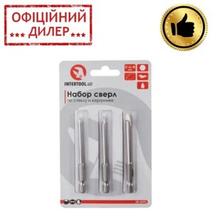 Набір свердел по склу та кераміці 5 + 6 + 8 мм HEX 1/4 (6.35 mm) INTERTOOL SD-0293 STP