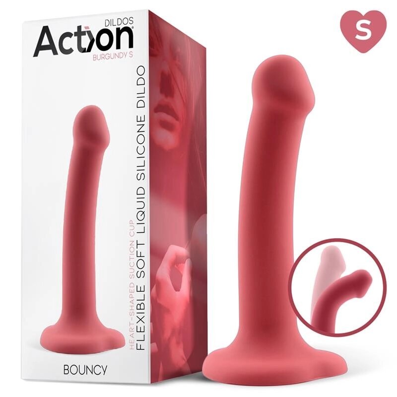 ACTION BOUNCY LIQUID SILICONE DILDO HIPER FLEXIBLE 6.5 - 16.5 CM SIZE S BURGUNDY від компанії Elektromax - фото 1