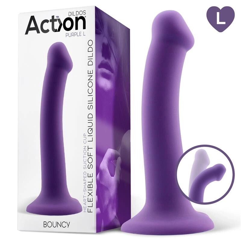 ACTION BOUNCY LIQUID SILICONE DILDO HIPER FLEXIBLE 7.5 - 19 CM SIZE L PURPLE від компанії Elektromax - фото 1