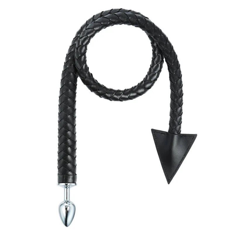 Анальна пробка із довгим чорним хвостом Leather Tail with Metal Plug від компанії Elektromax - фото 1