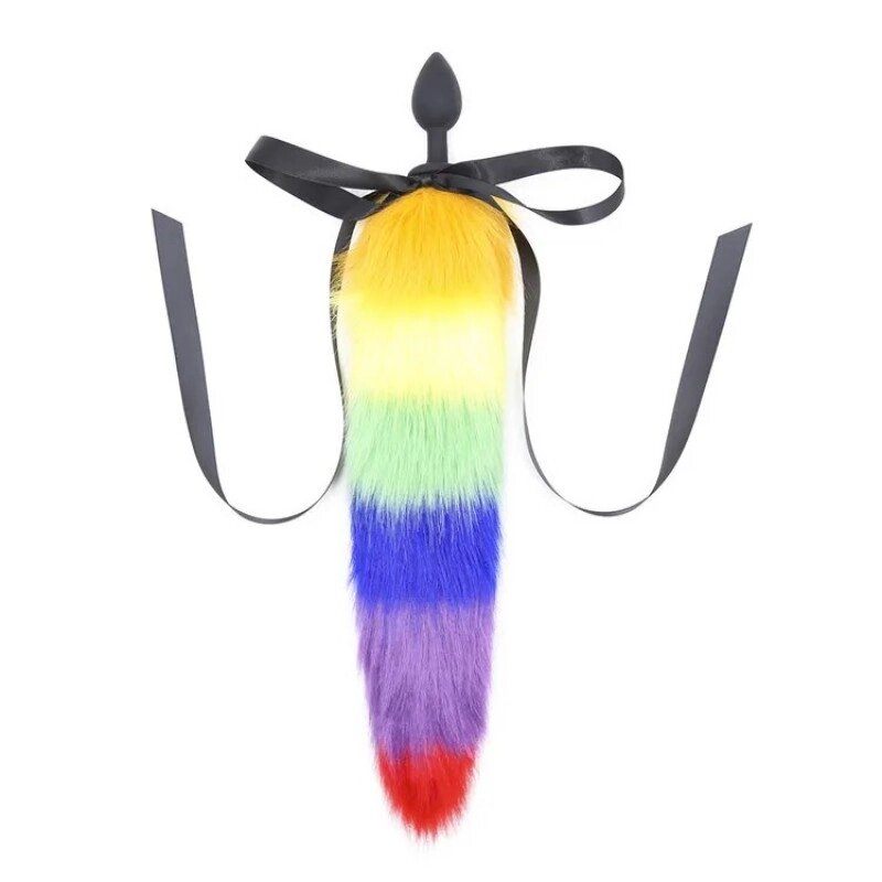 Анальна пробка із різнокольоровим хвостом Silicone Plug Rainbow Tail від компанії Elektromax - фото 1