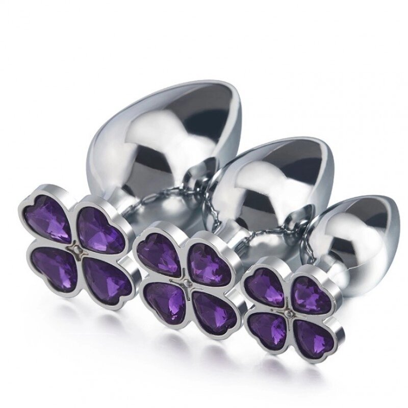 Анальна пробка Metal Clover Butt Plug Jewelry Large Purple від компанії Elektromax - фото 1