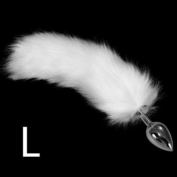 Анальна пробка з білим пишним хвостом Metal Anal Tail Large від компанії Elektromax - фото 1