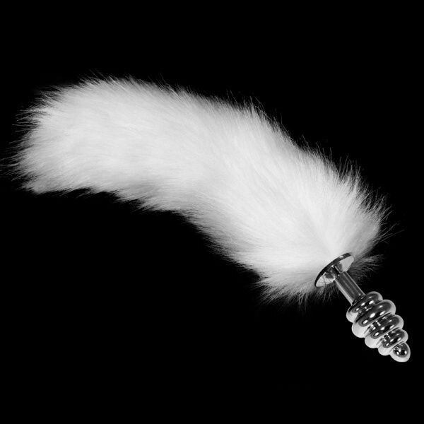 Анальна пробка з пухнастим білим хвостом Gorgeous Metal Anal Tail Silver від компанії Elektromax - фото 1