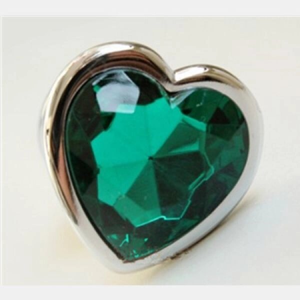 Анальна пробка з зеленим каменем у формі серця Anal Plug Heart Medium від компанії Elektromax - фото 1