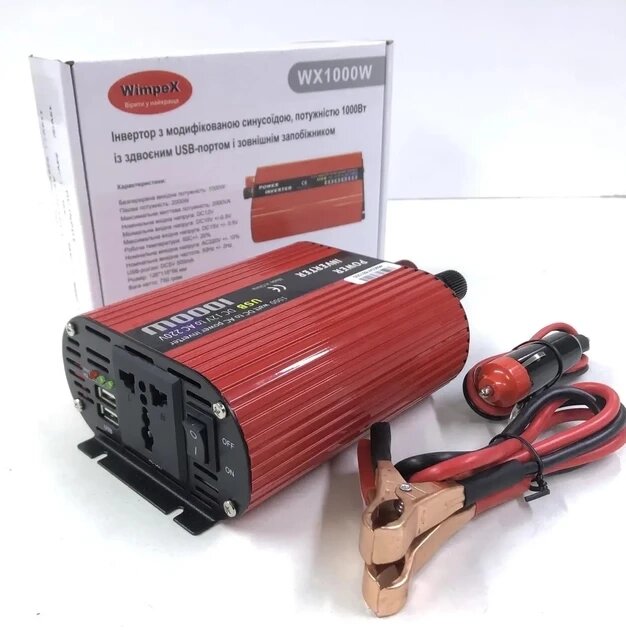 Автоінвертор перетворювач напруги Wimpex 12V-220 V WX-1000W від компанії Elektromax - фото 1