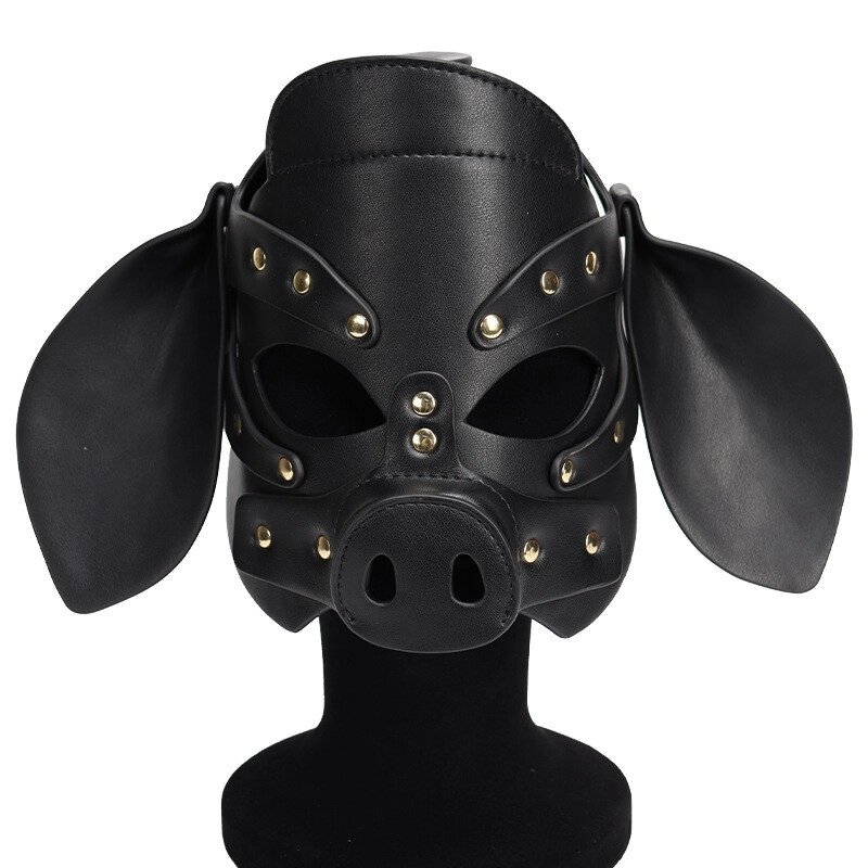 БДСМ маска голова свені Leather Pig Mask Black від компанії Elektromax - фото 1