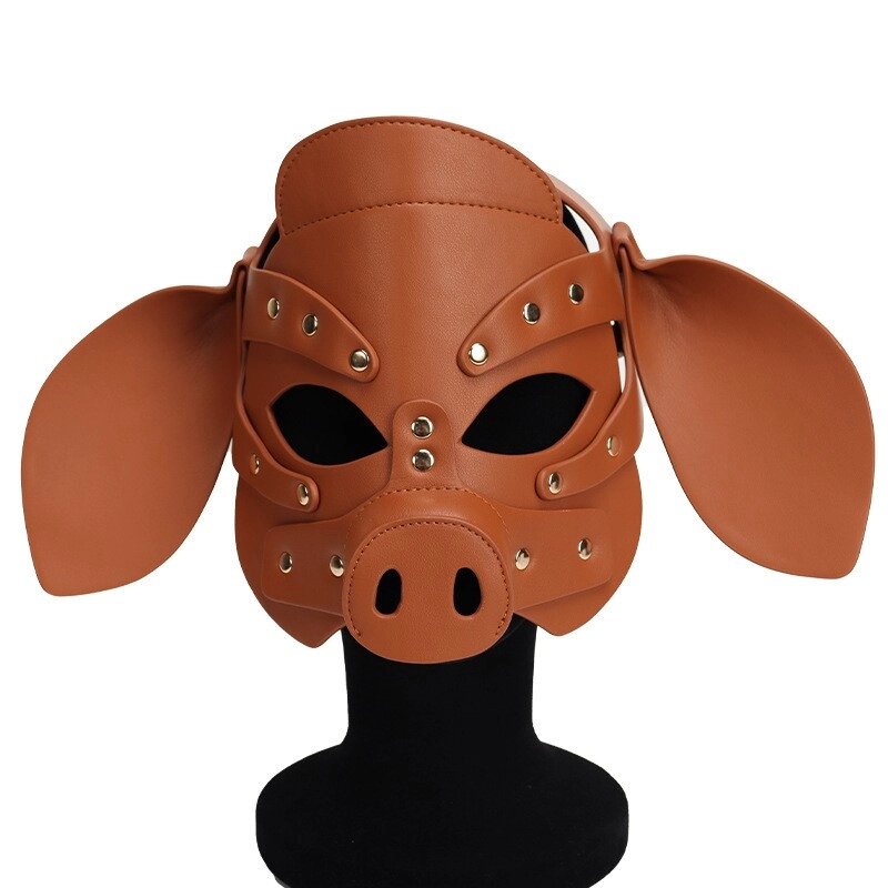 БДСМ маска голова свені Leather Pig Mask Brown від компанії Elektromax - фото 1