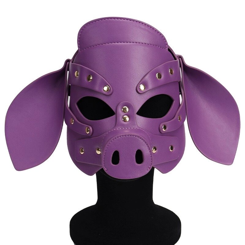 БДСМ маска голова свені Leather Pig Mask Purple від компанії Elektromax - фото 1