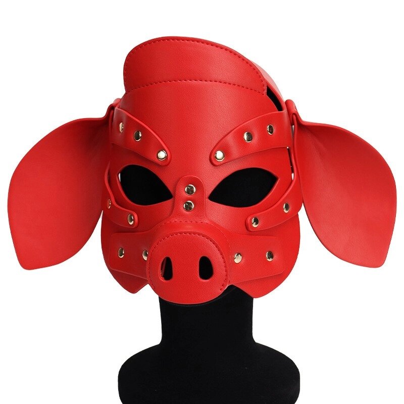 БДСМ маска голова свені Leather Pig Mask Red від компанії Elektromax - фото 1