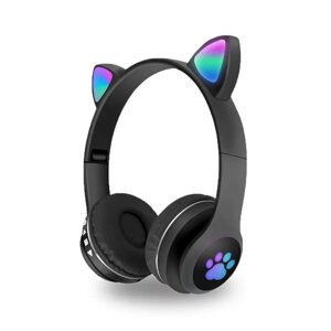 Бездротові навушники з котячими вушками та RGB-підсвіткою FM-радіо, micro SD Cat MZ-023 Чорні