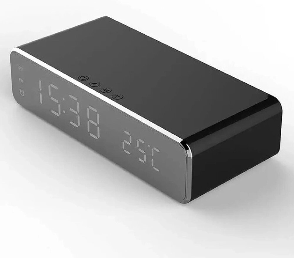 Бездротова зарядка з LED годинником Fast wireless charger&clock 15W чорна від компанії Elektromax - фото 1