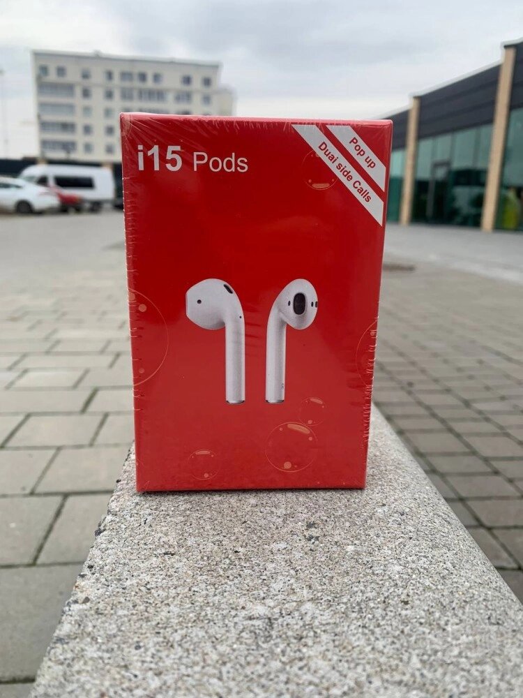 Бездротові навушники AirPods i15 Pods +Touch +Pop Up білі від компанії Elektromax - фото 1