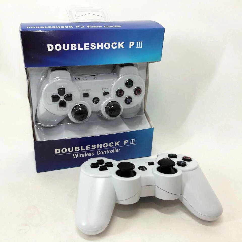 Бездротовий ігровий геймпад Doubleshock PS3/PC акумуляторний джойстик з функцією вібрації. Колір: білий від компанії Elektromax - фото 1