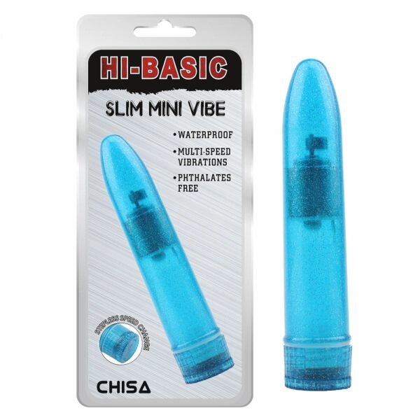 Блакитний пластиковий Масажер  Hi-Basic Slim Mini Vibe від компанії Elektromax - фото 1