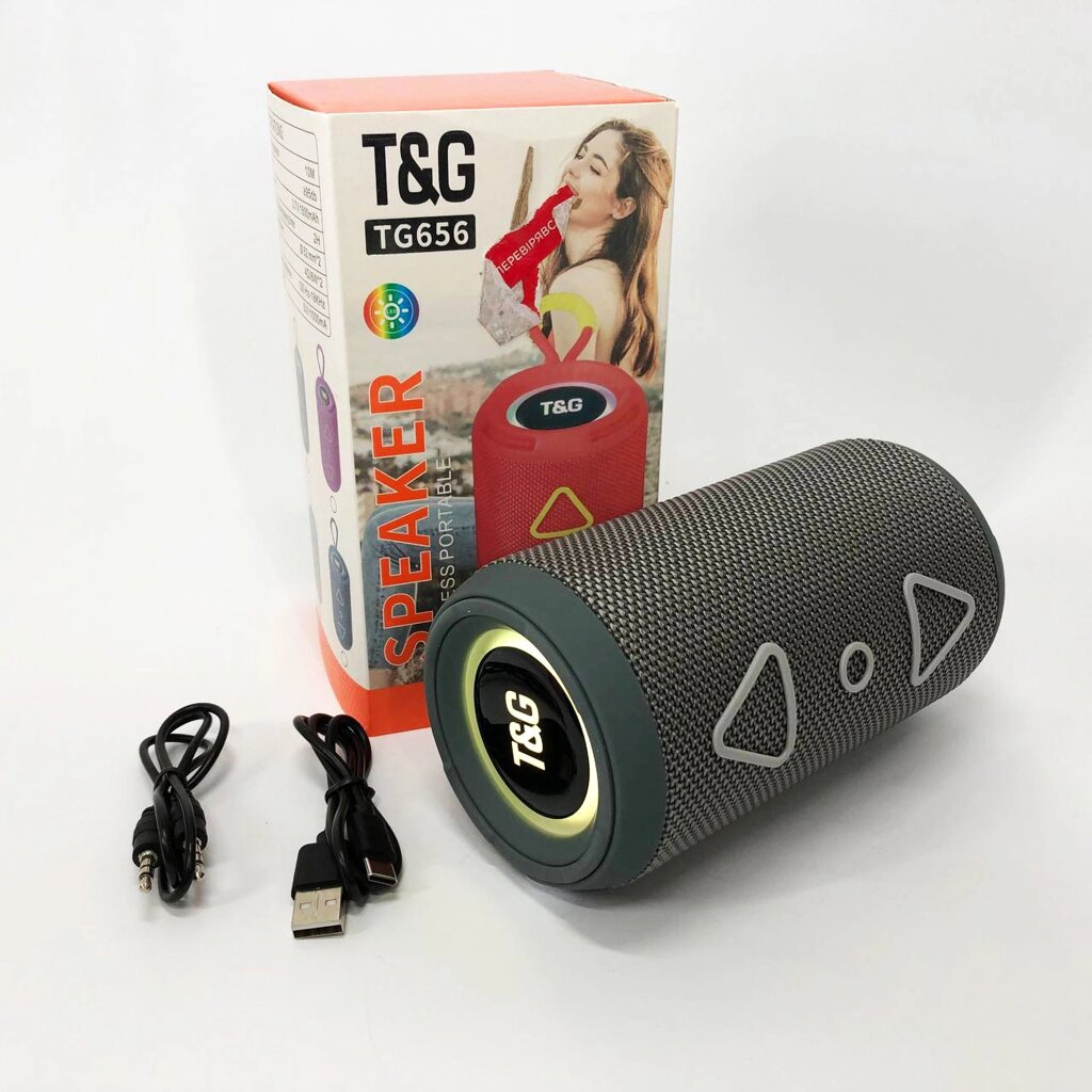 Bluetooth колонка портативна TG656 FM-радіо, Гучна блютуз колонка, Колонка для вечірки. Колір: сірий від компанії Elektromax - фото 1