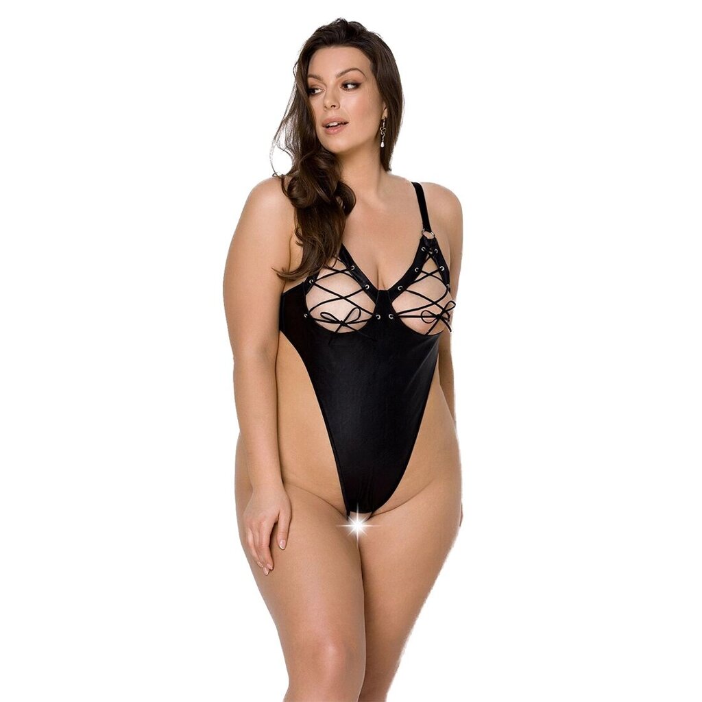 Боді з екошкіри Passion CELINE BODY 4XL/5XL black, з доступом, відкритий від компанії Elektromax - фото 1