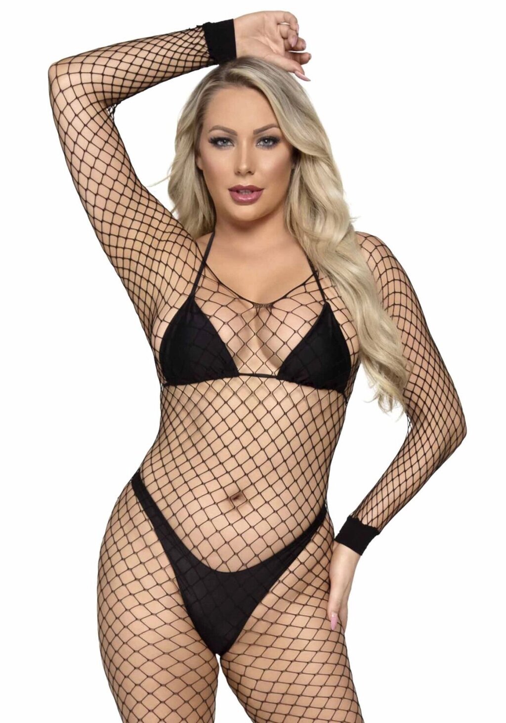 Бодістокінг у велику сітку Leg Avenue Long Sleeved Bodystocking One size Black, довгий рукав від компанії Elektromax - фото 1