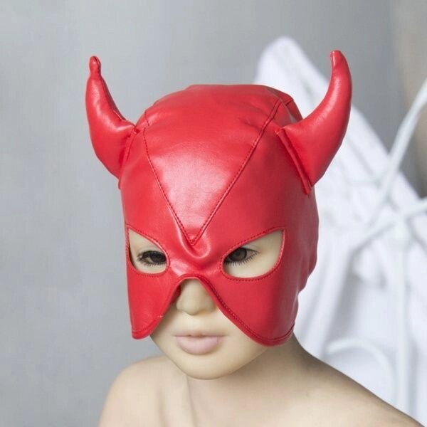 Червона маска для інтимних ігор Рога бика від компанії Elektromax - фото 1
