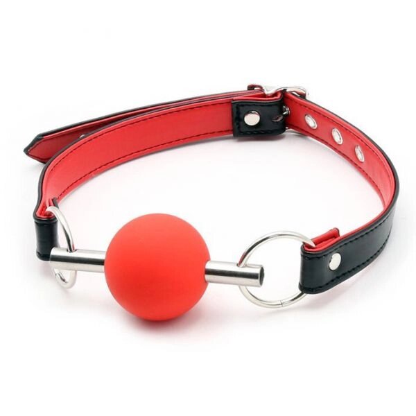 Червоний силіконовий кляп для рота на ремінцях Metal Rod Silicone Ball Gags від компанії Elektromax - фото 1