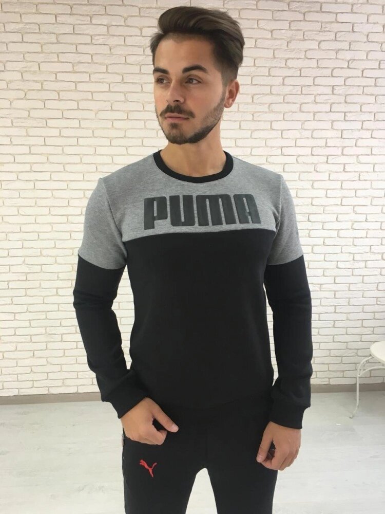 Чоловіча толстовка з начосом Puma сіро-чорна від компанії Elektromax - фото 1