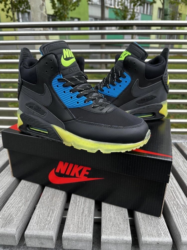 Чоловічі кросівки Nike Air Max 90 Black / green  високі демісезонні від компанії Elektromax - фото 1