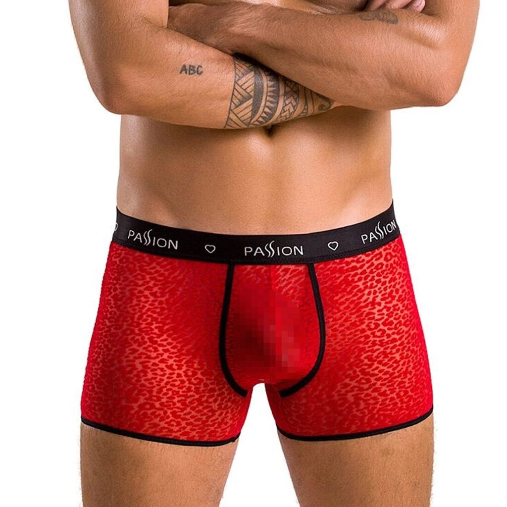 Чоловічі прозорі боксери Passion 046 SHORT PARKER L/XL Red, сітка, під леопард від компанії Elektromax - фото 1