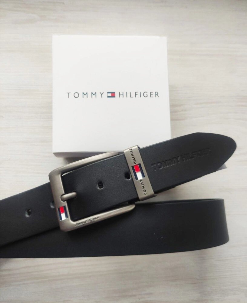 Чоловічий чорний шкіряний ремінь Tommy Hilfiger від компанії Elektromax - фото 1